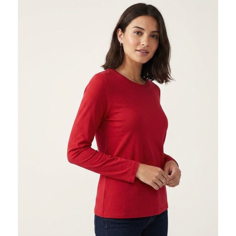 Lands' End Long Sleeve Rib Crewneck T-Shirt Red Women's Size Large